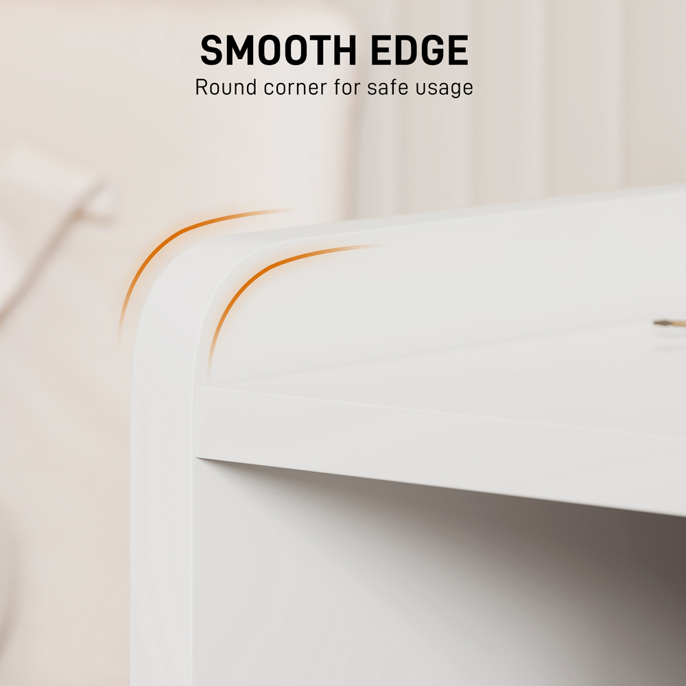 Portland 2 Drawer 3 Shelf Gloss White Bedside Table Image 5