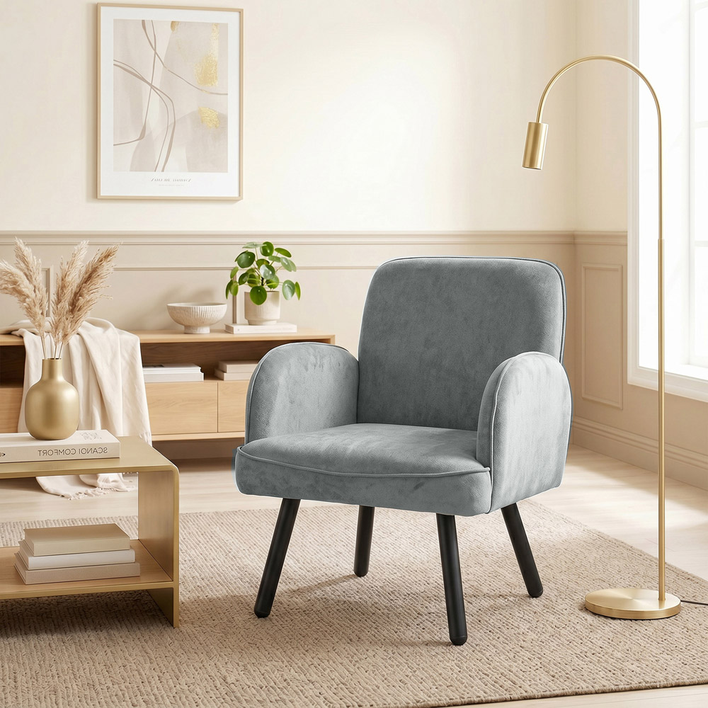 HOMCOM Grey Velvet Upholstered Spring Cushion Lounge Chair Image 2