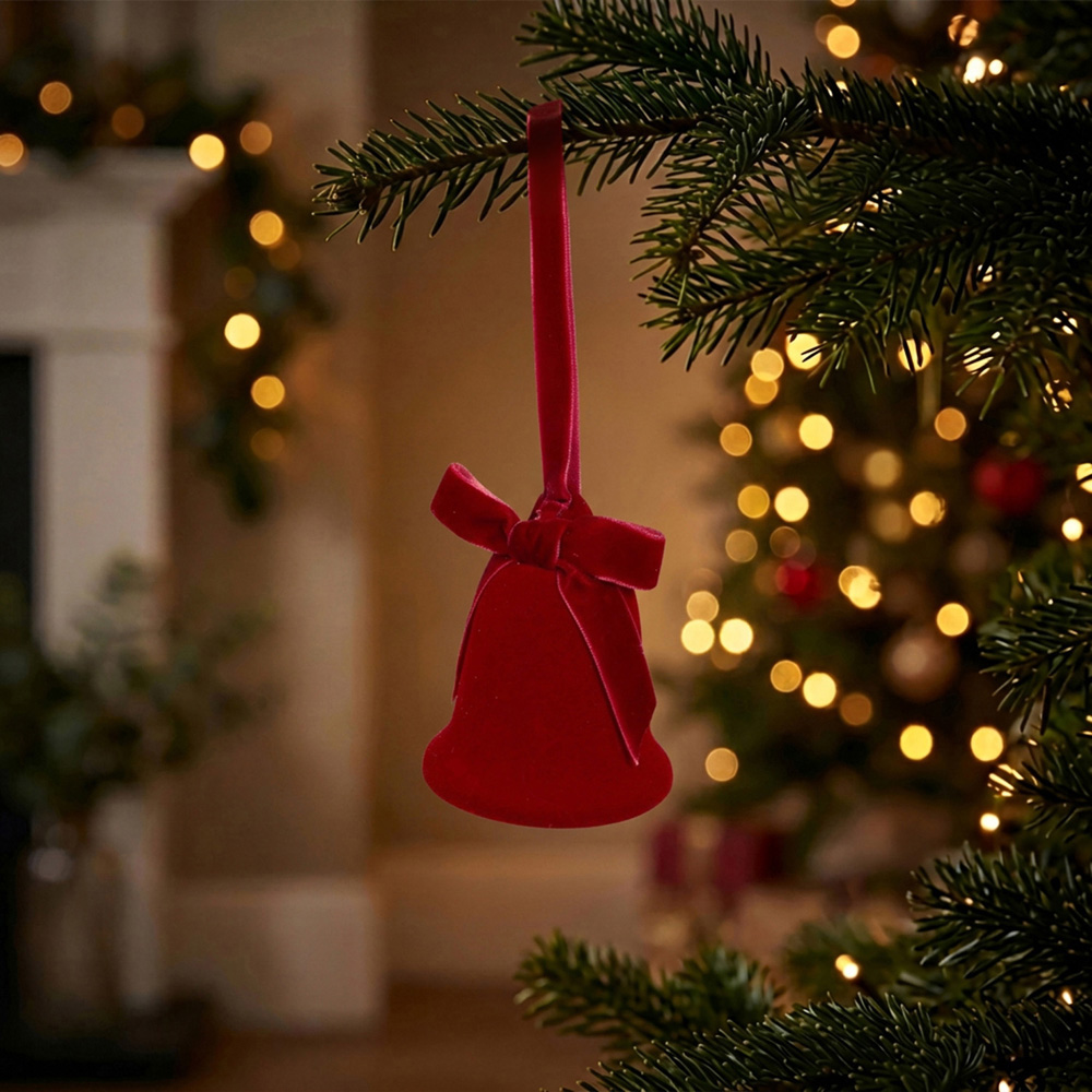 Hanging Flocked Bell Decoration Image 3