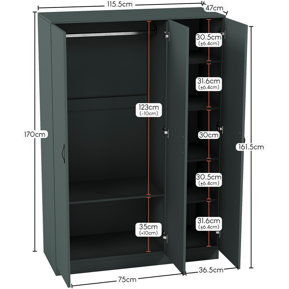 VIDA DESIGNS Riano 3 Door Green Wardrobe Image 7