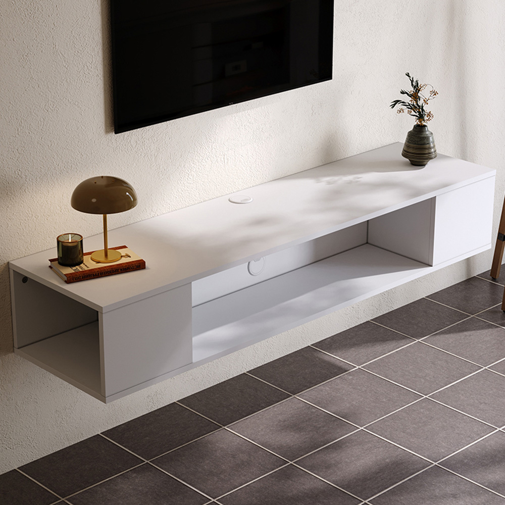 Living and Home 3 Shelf White Wall Mounted TV Stand Open Storage Image 1