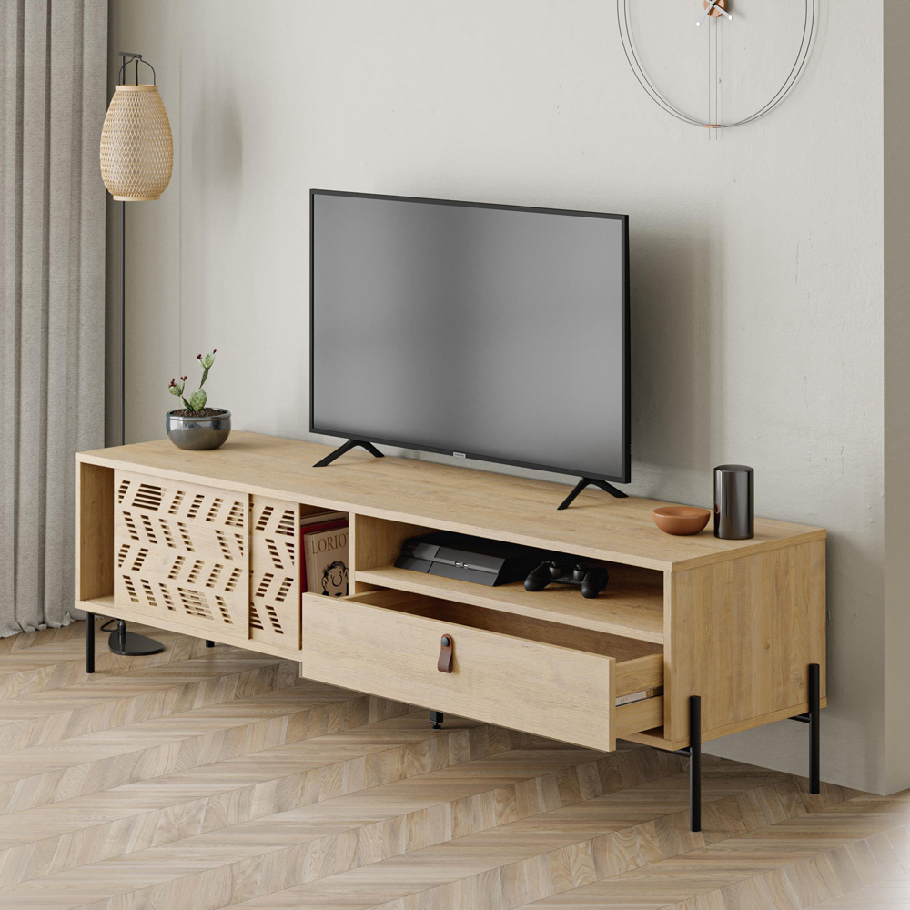 Decortie Dionysos 2 Door Single Drawer Single Shelf Sapphire Oak TV Stand Image 4