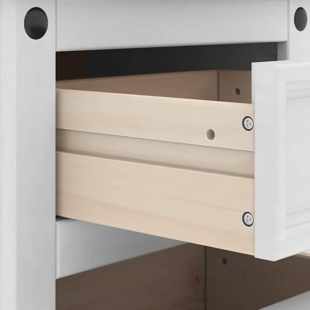 vidaXL Corona 3 Drawer White Solid Pine Wood Wide Bedside Table Image 8