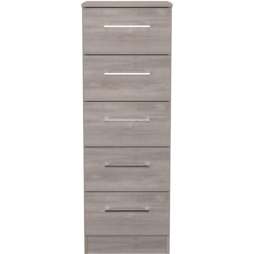 Crowndale Worcester 5 Drawer Grey Oak Tall Bedside Cabinet Ready Assembled Image 2