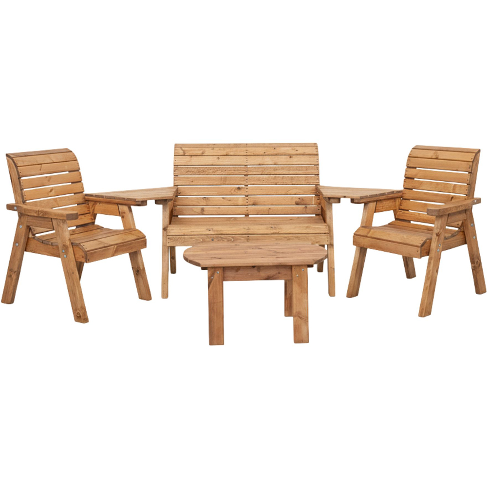 Samuel Alexander 4 Seater Chunky Rustic Wooden Garden Bench Set with Angled Tray Image 2