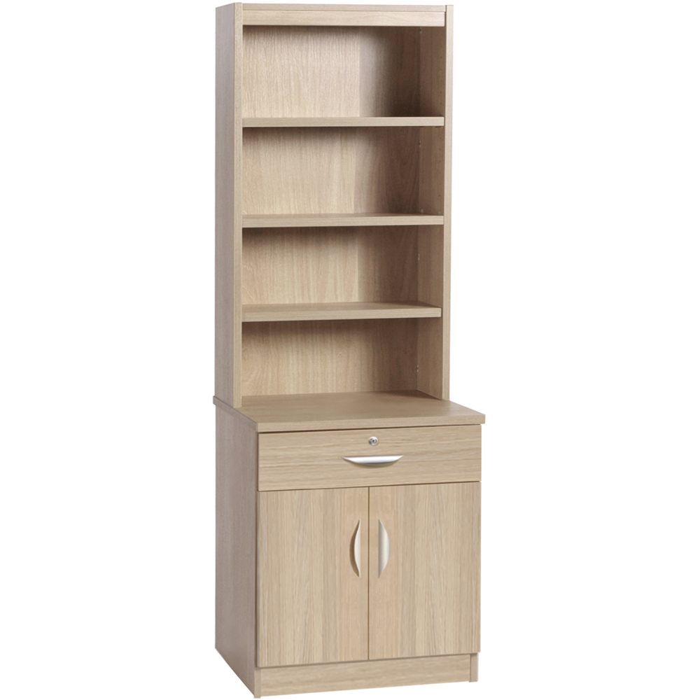 R White Cabinets 2 Door Single Drawer 4 Shelf Brown Cupboard with Hutch Image 2