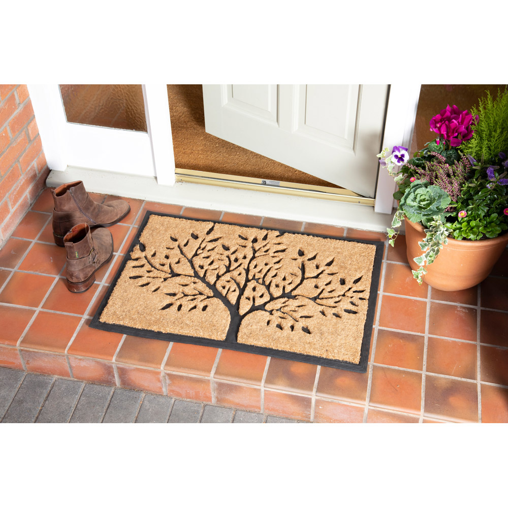 Eselle Chadderton Tree of Life Natural and Black Coir Door Mat 60 x 90cm Image 2