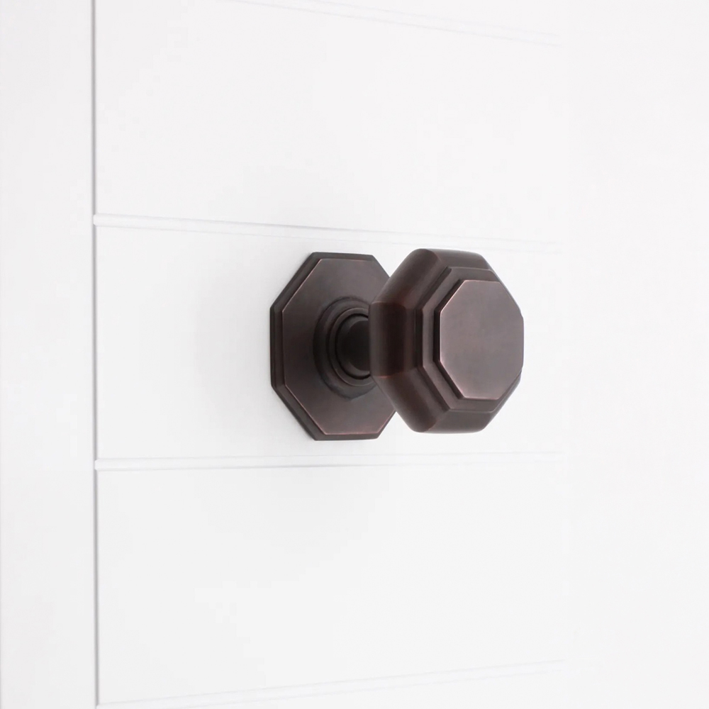 Spira Brass Aged Bronze Octagonal Centre Door Knob Image 2