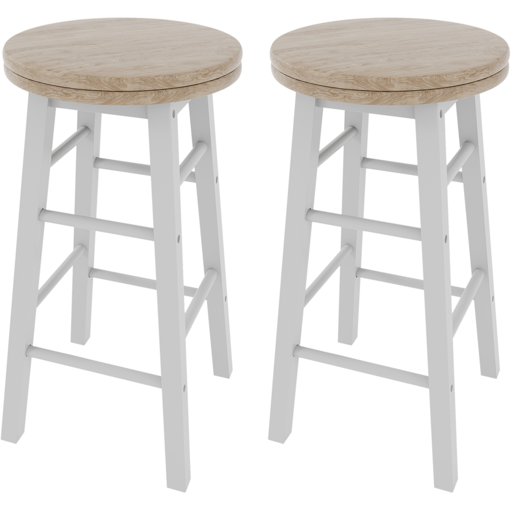 CHEF VIDA Set of 2 White Wooden Revolving Bar Stools Image 2