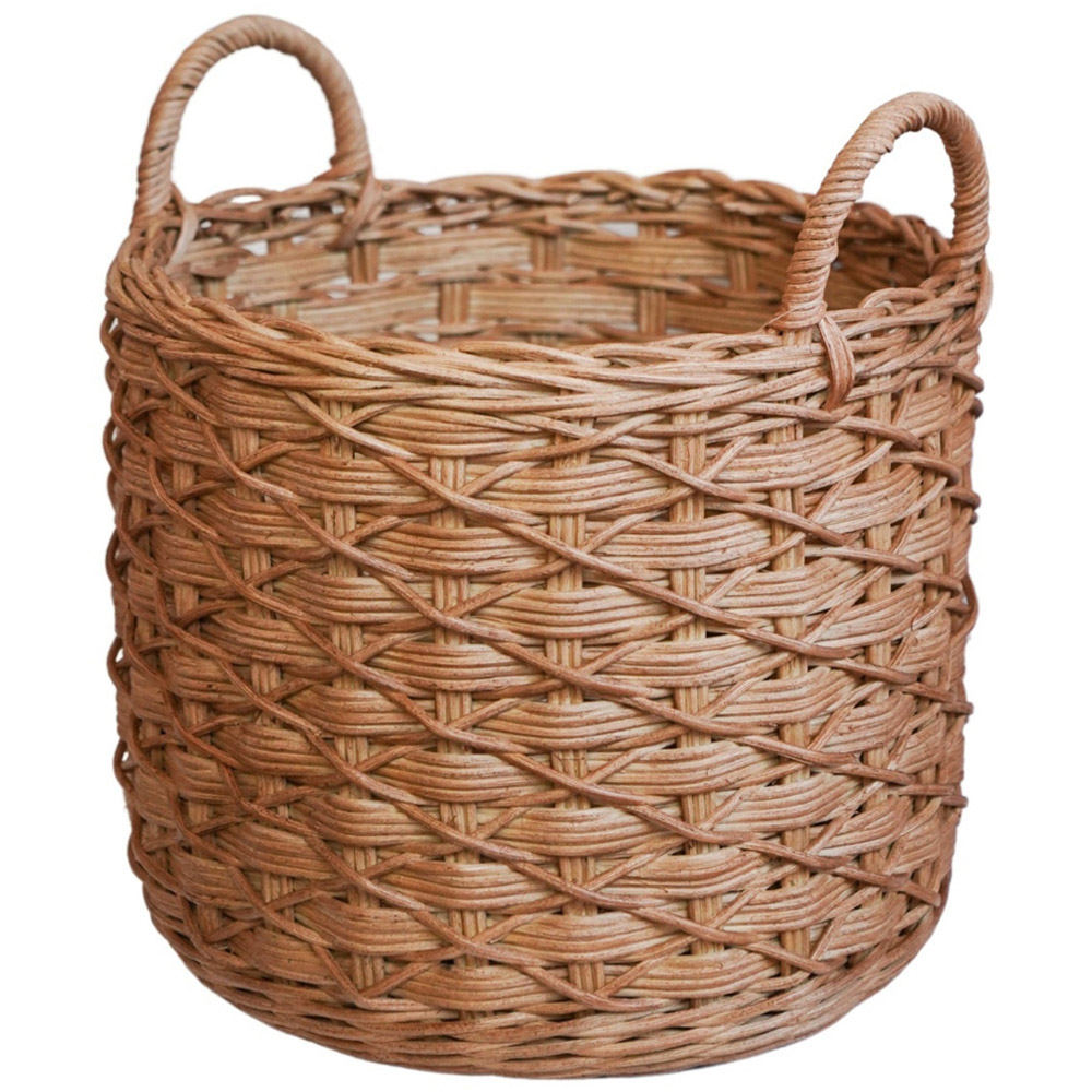 Ivyline Natural Woven Rattan Round Log Basket with Handles 50cm Image 1