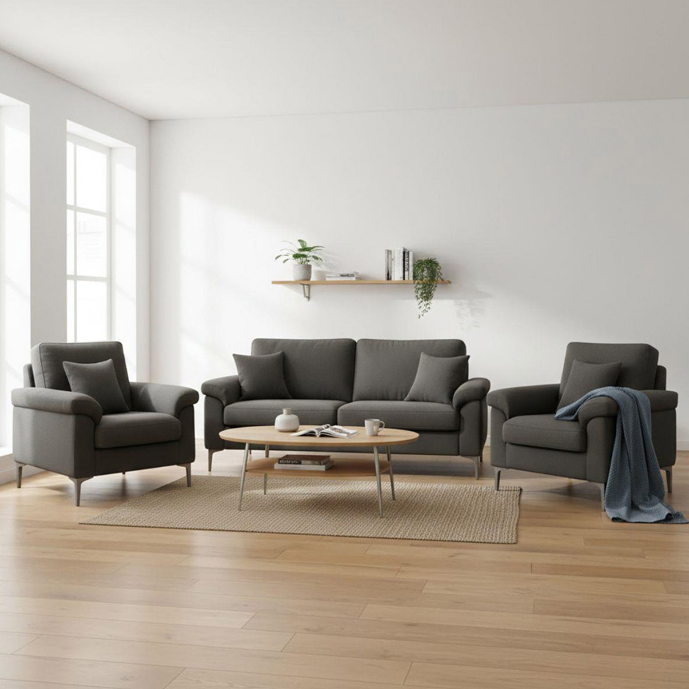 Kosy Koala 4 Seater Grey Fabric Sofa Set with Chrome Feet Image 1