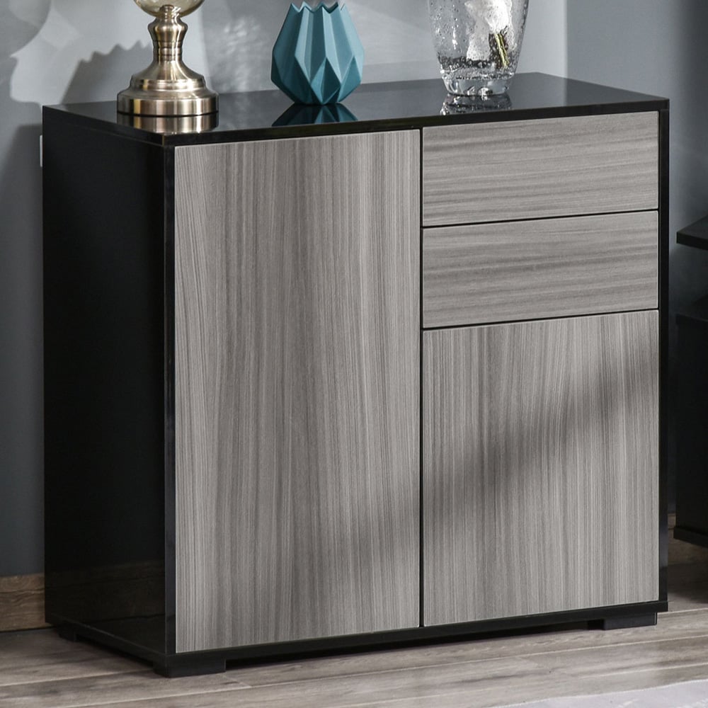 Portland 2 Door 2 Drawer Grey and Black Cabinet Image 1