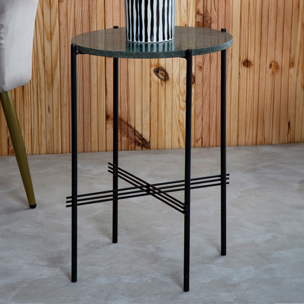 Premier Housewares Green Marble Black Crisscross Base Side Table Image 1