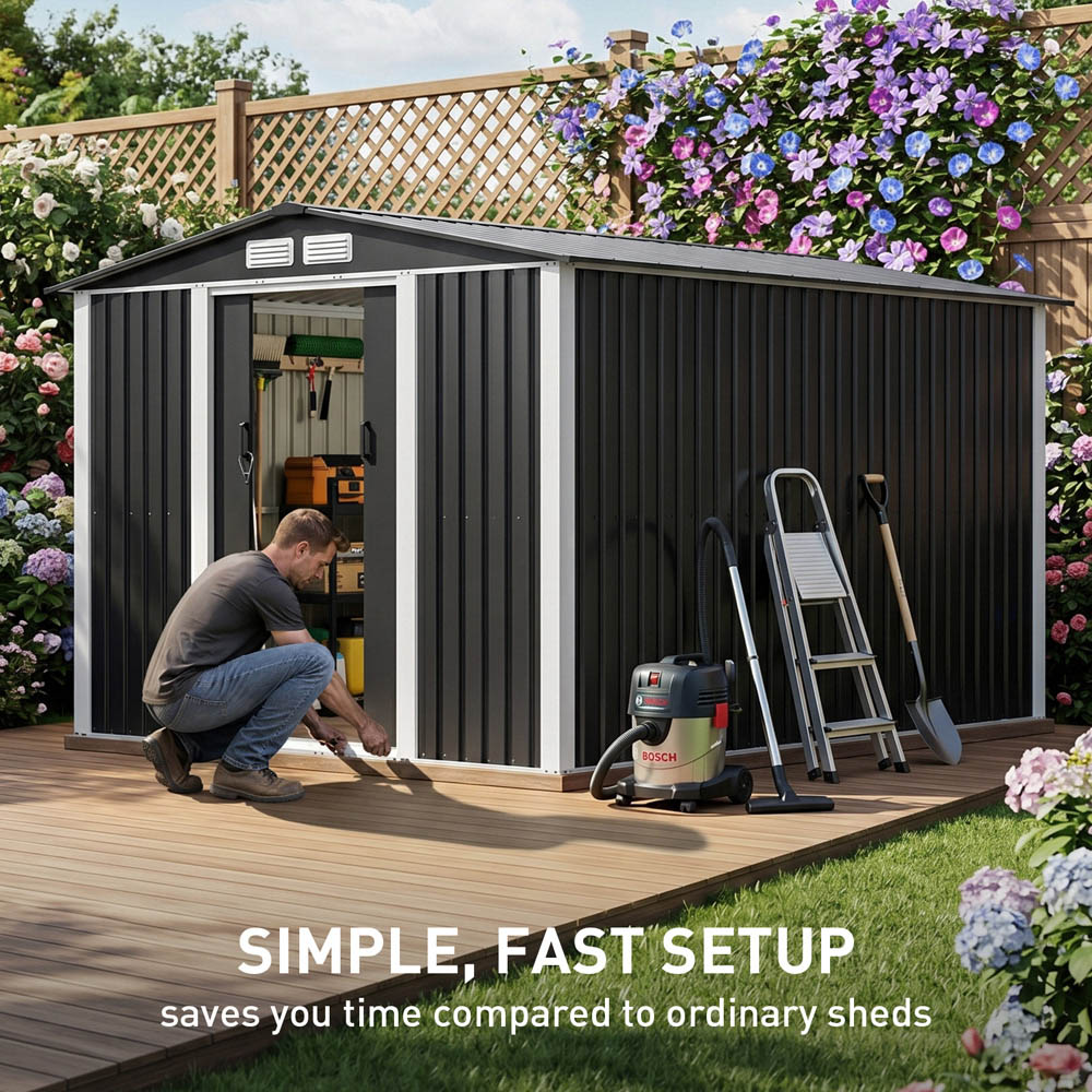 Living and Home 8 x 10ft Black Metal Apex Garden Storage Shed Image 6