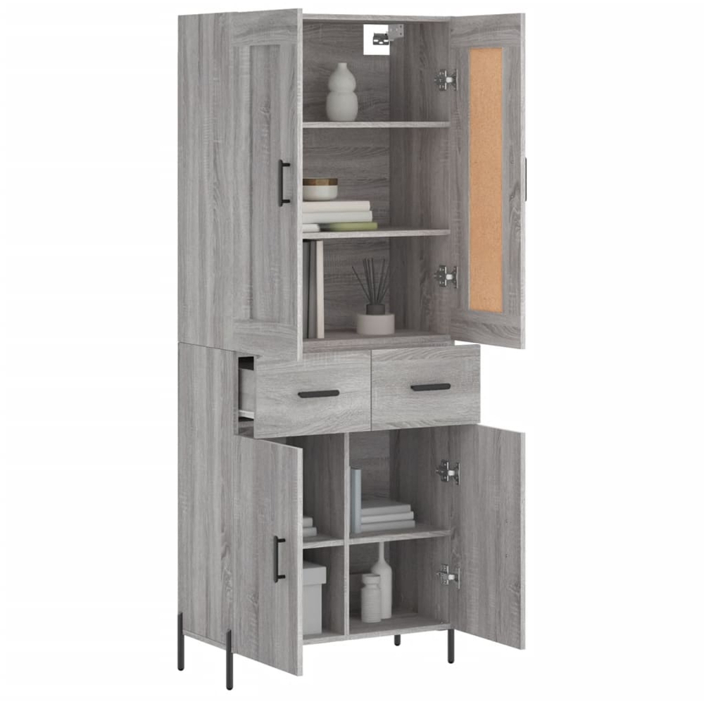 vidaXL 4 Door 2 Drawer Grey Sonoma Highboard Image 3