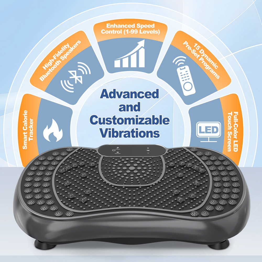 Rattrix Black Vibration Plate Exercise Machine with Bluetooth Speaker and LED Display Image 6