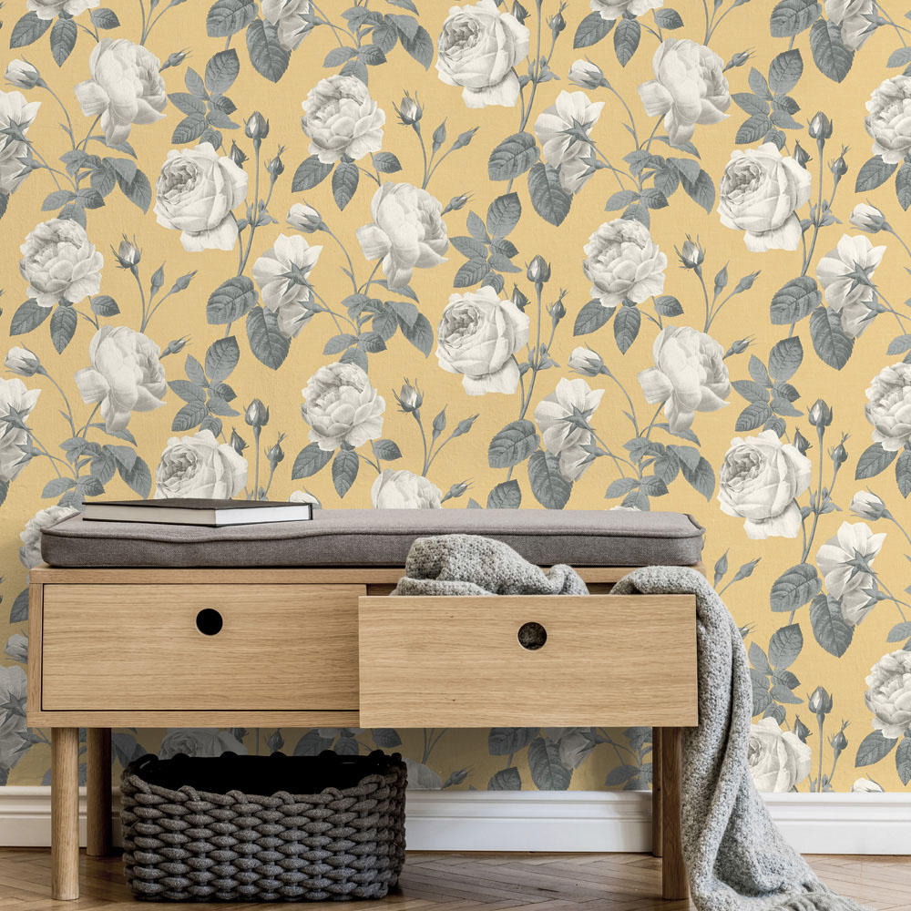 Fine Decor Eden Floral Mustard Wallpaper Image 4