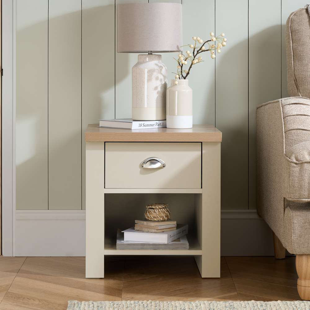 Highgate Single Drawer Cream and Oak Lamp Table Image 7