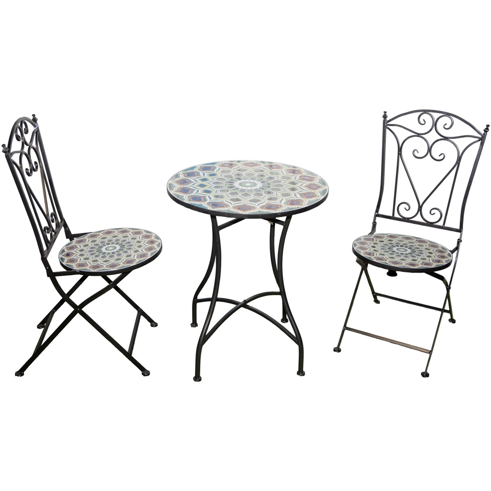 Shatchi Casablanca 2 Seater Mosaic Ceramic Tile Top Foldable Bistro Set Image 2