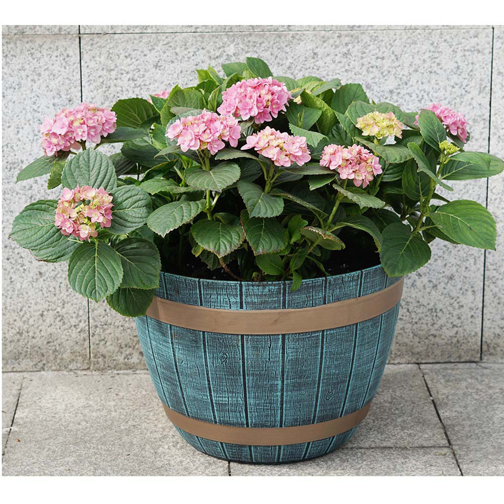 Gr8 Home Blue Rustic Style Plastic Half Barrel Plant Pot 38cm 2 Pack Image 5