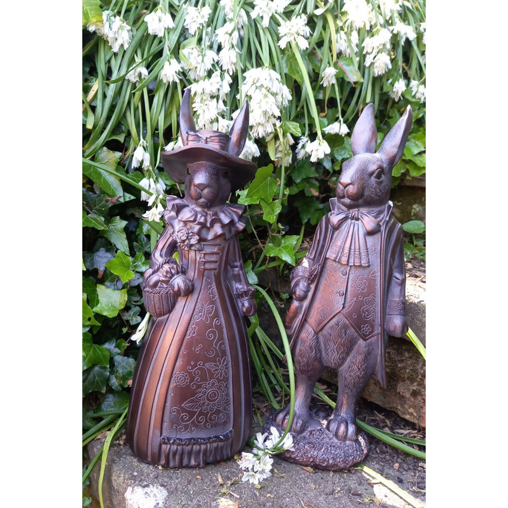 Inspirational Gifting 2 Piece Mr and Mrs Rabbit Polystone Resin Garden Ornament Set Image 6
