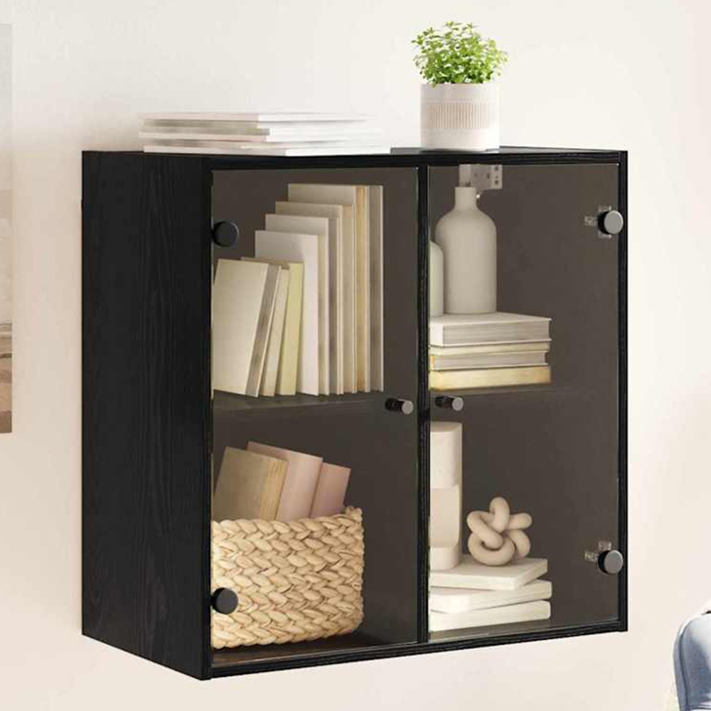 vidaXL 2 Glass Door Black Oak Wall Cabinet Image 1