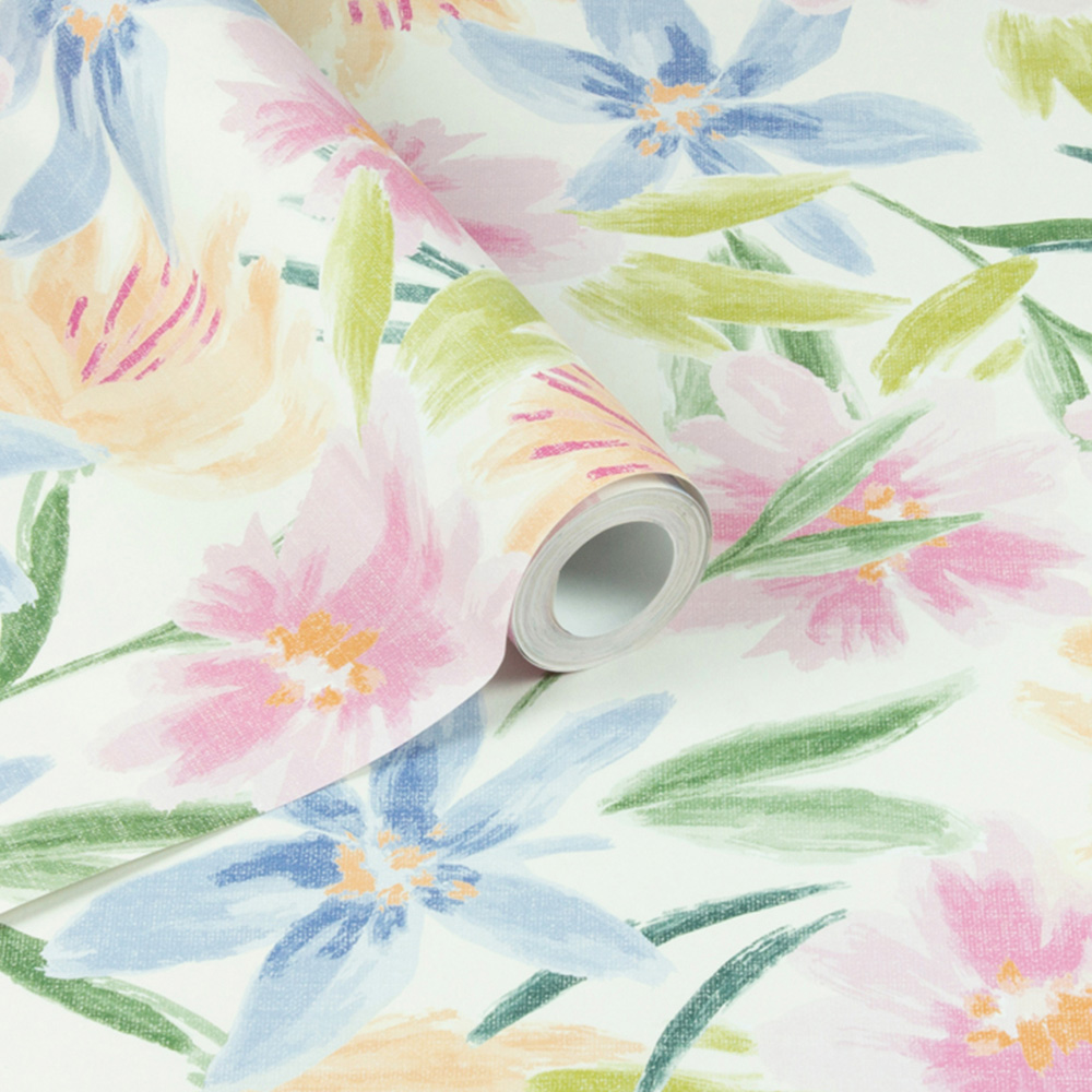 Arthouse Watercolour Floral White Wallpaper Image 2