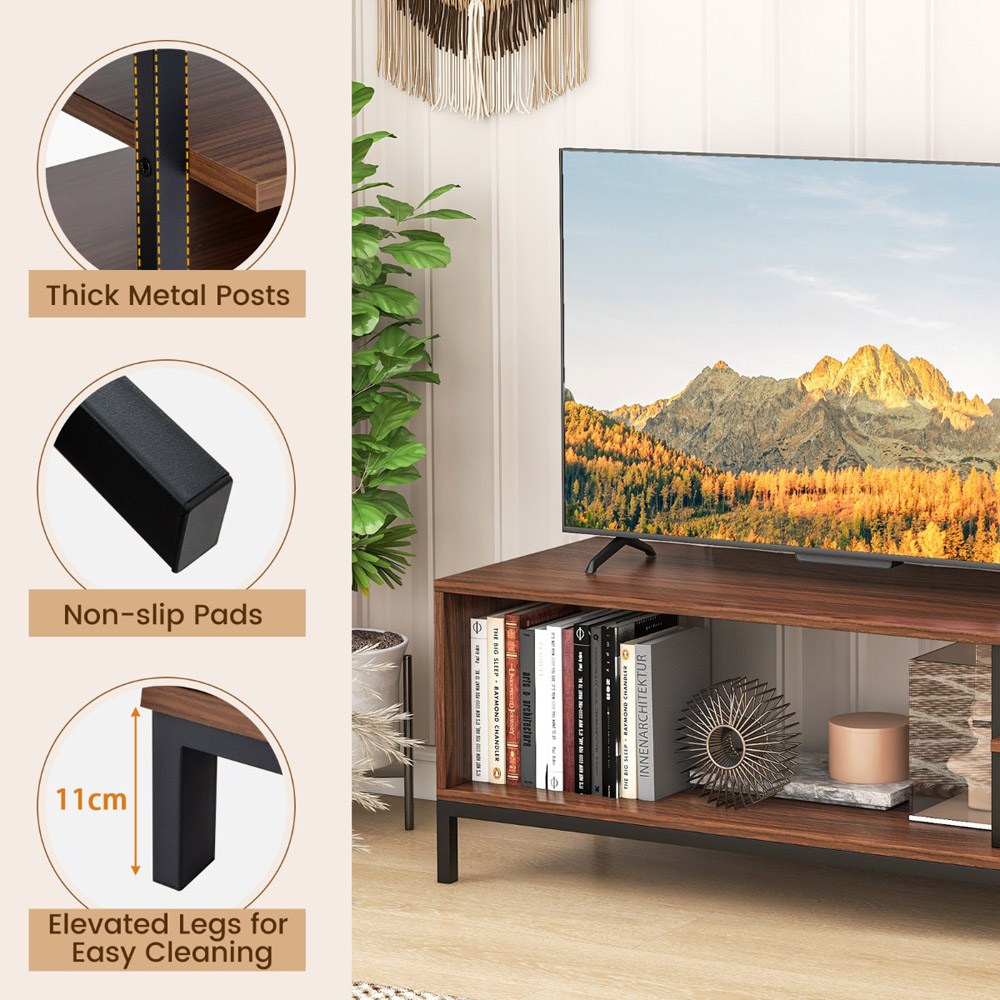 Costway 2 Shelves Walnut Industrial TV Unit Image 8