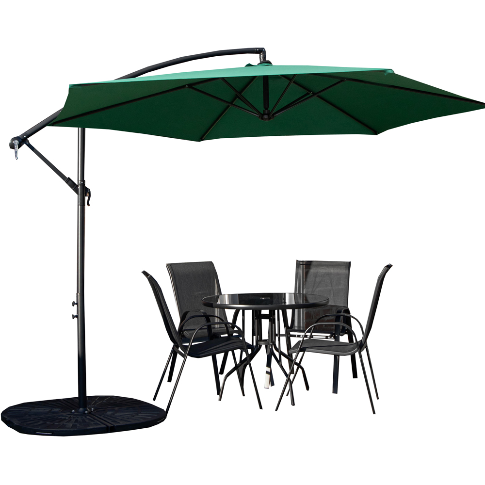 Samuel Alexander 4 Seater Glass Top Stackable Dining Set with Green Banana Parasol and Base Image 2