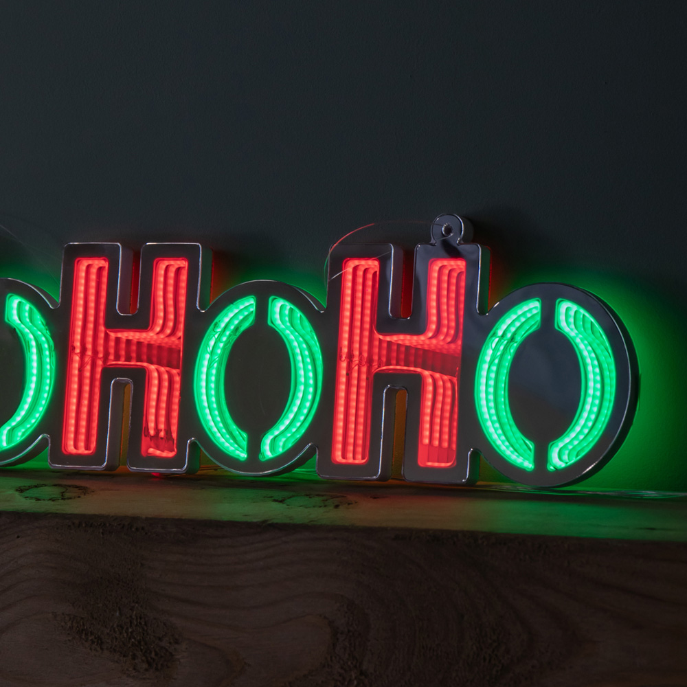 Samuel Alexander Red and Green LED Light Up Hanging Ho Ho Ho Christmas Infinity Mirror Sign 40cm Image 7