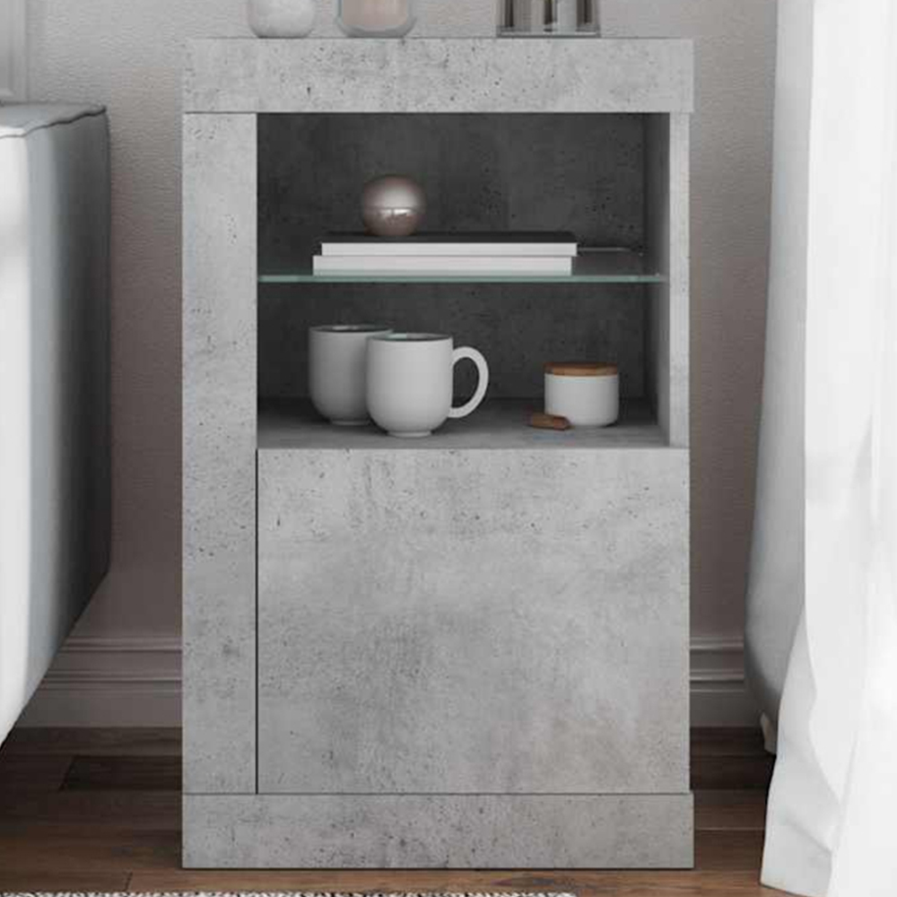 vidaXL Single Door 2 Shelf Concrete Grey Side Cabinet with LED Lights Image 1