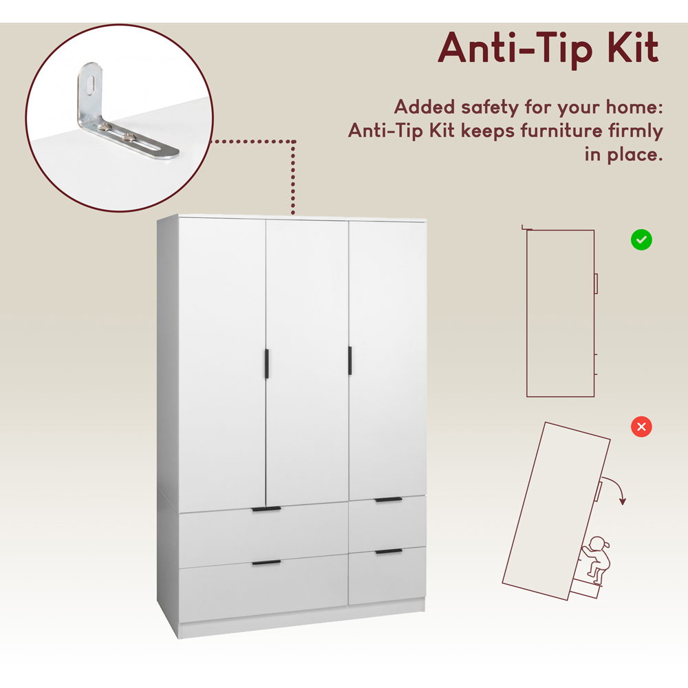 VIDA DESIGNS Trega 3 Door 4 Drawer White Wardrobe Image 8