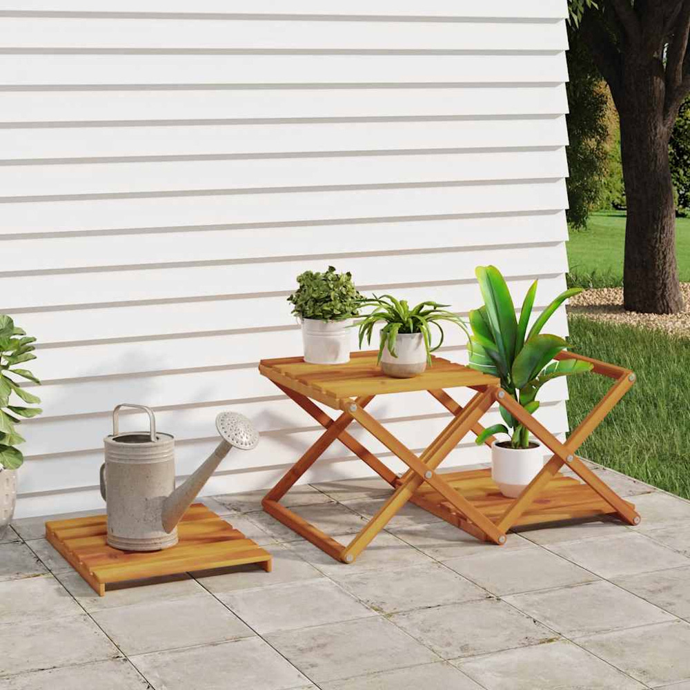 vidaXL 3 Shelf Brown Solid Acacia Wood Foldable Slatted Display Unit Image 2