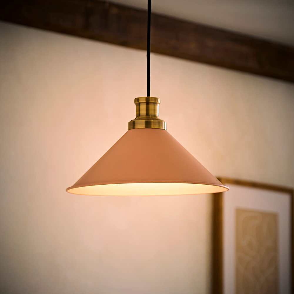 ValueLights Blush Pink Tapered Metal Shade with Rolled Edge and Metallic Fitting Image 2