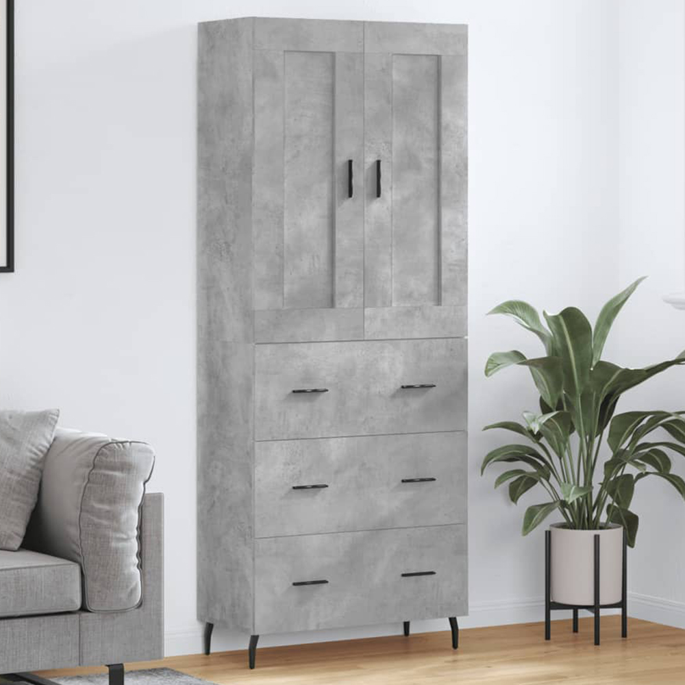 vidaXL 2 Door 3 Drawer Concrete Grey Highboard Image 1
