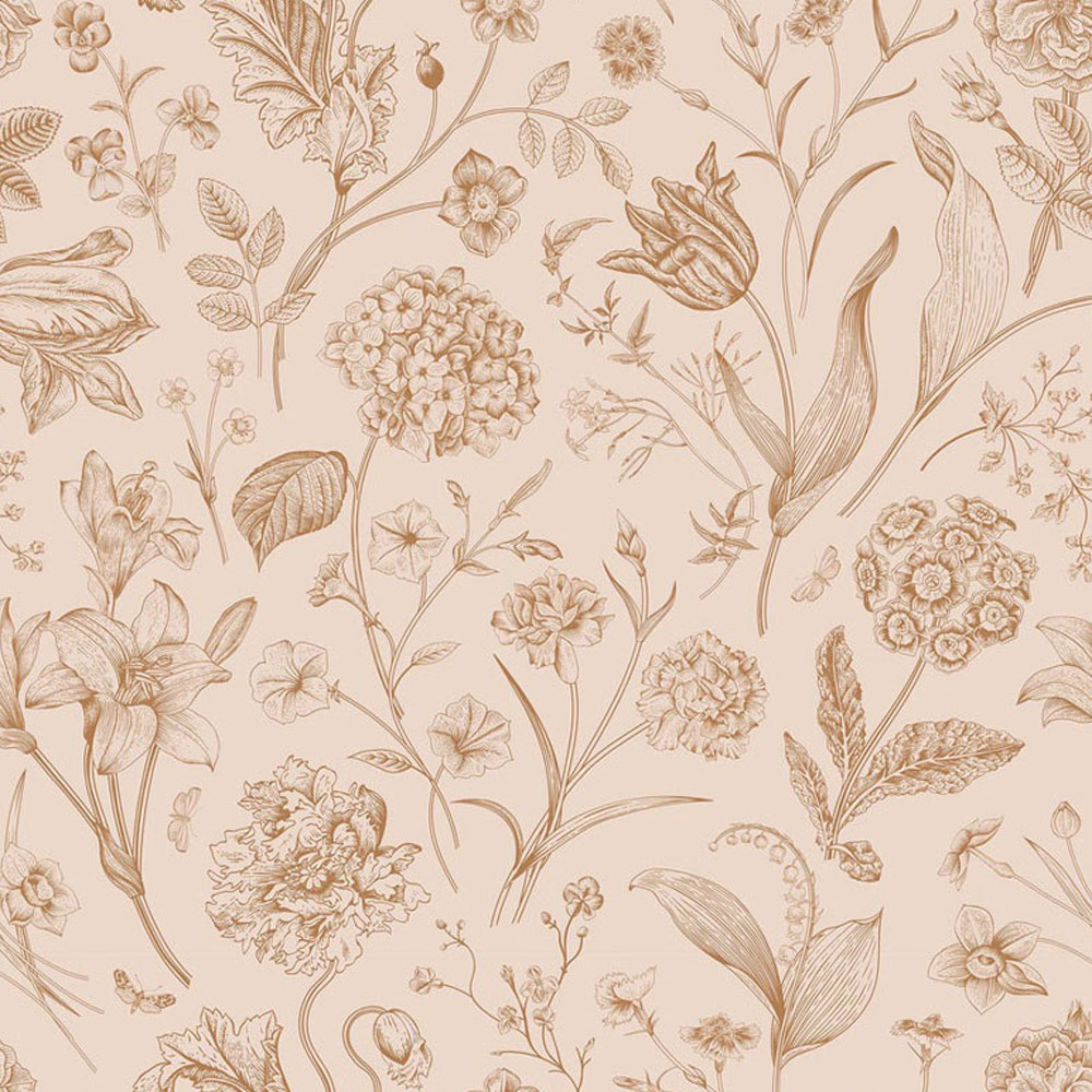 Bobbi Beck Eco Luxury Detailed Floral Brown Wallpaper Image