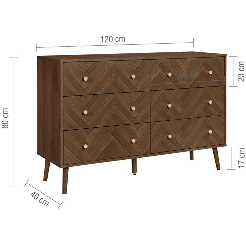 Herringford 6 Drawer Walnut Chevron Chest of Drawers Image 8