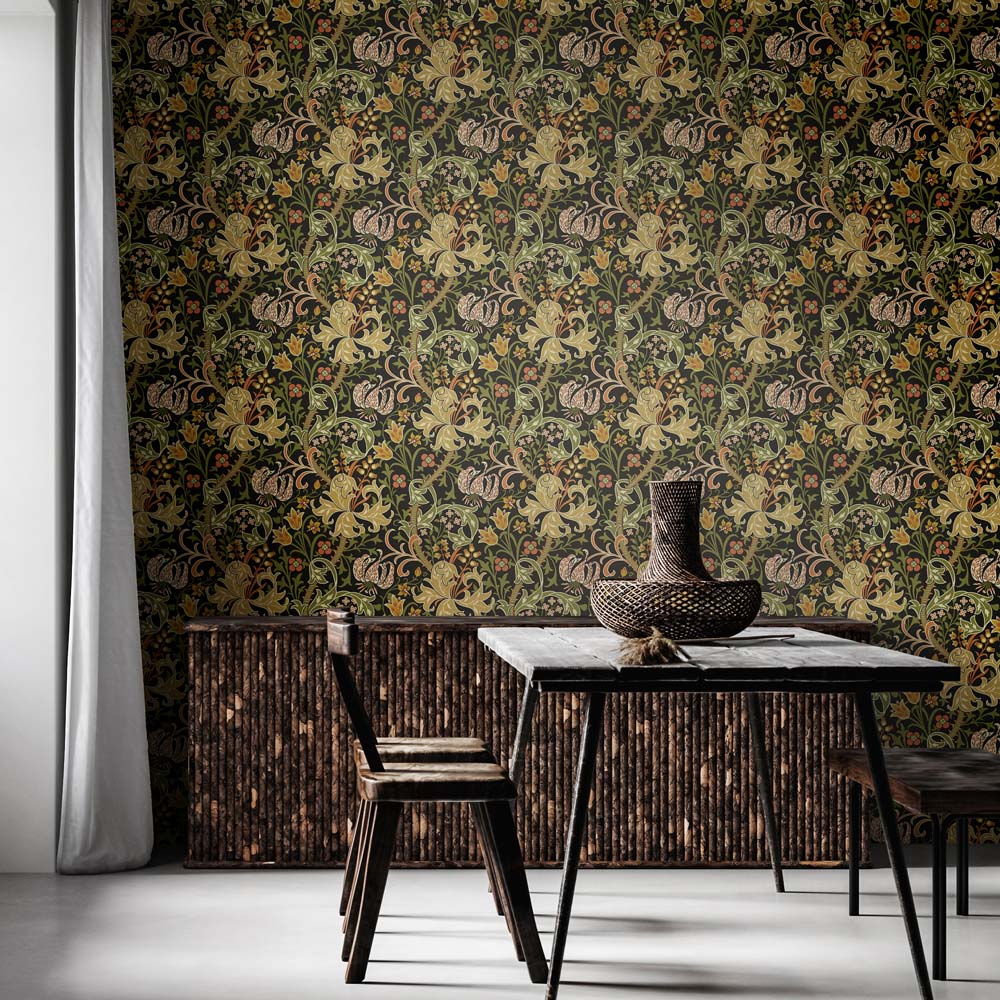 Hoopla Walls Lily Ogee Black Non Woven Wallpaper Image 2