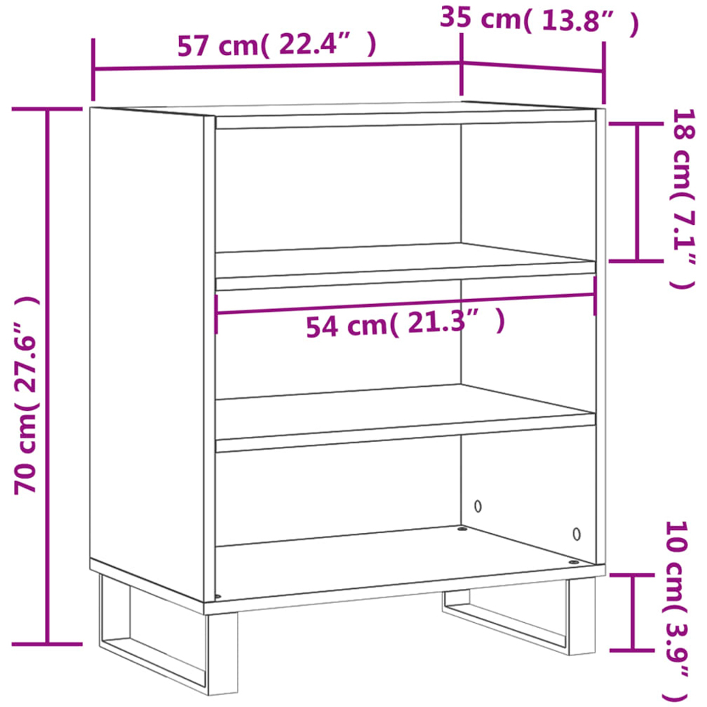 vidaXL 3 Shelf Black Wooden Sideboard with Metal Legs Image 9