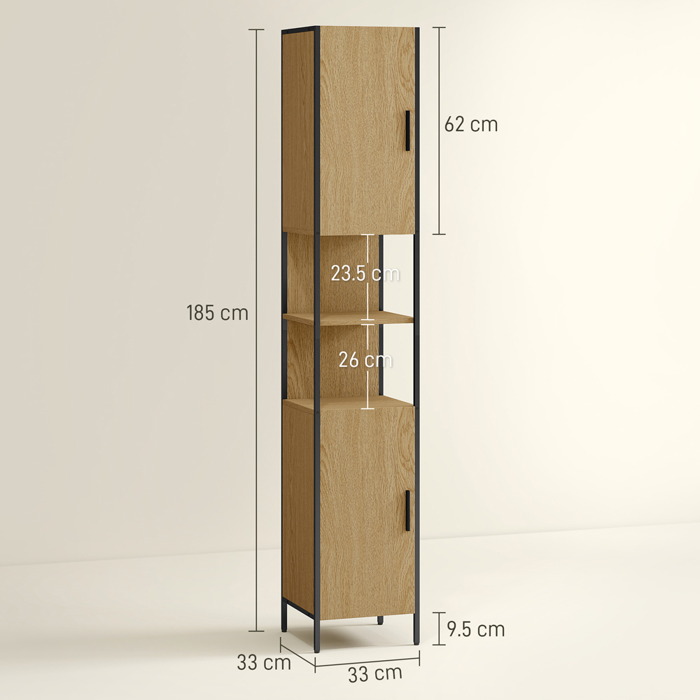 HOMCOM 2 Door 2 Shelf Natural Slim Bathroom Storage Cabinet Image 9