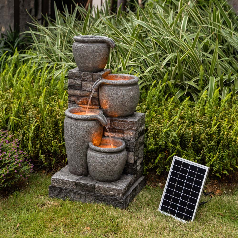 Teamson Home Grey 4-Tier Cascading Urn Stacked Stone Outdoor Fountain 30.7 inch Image 6