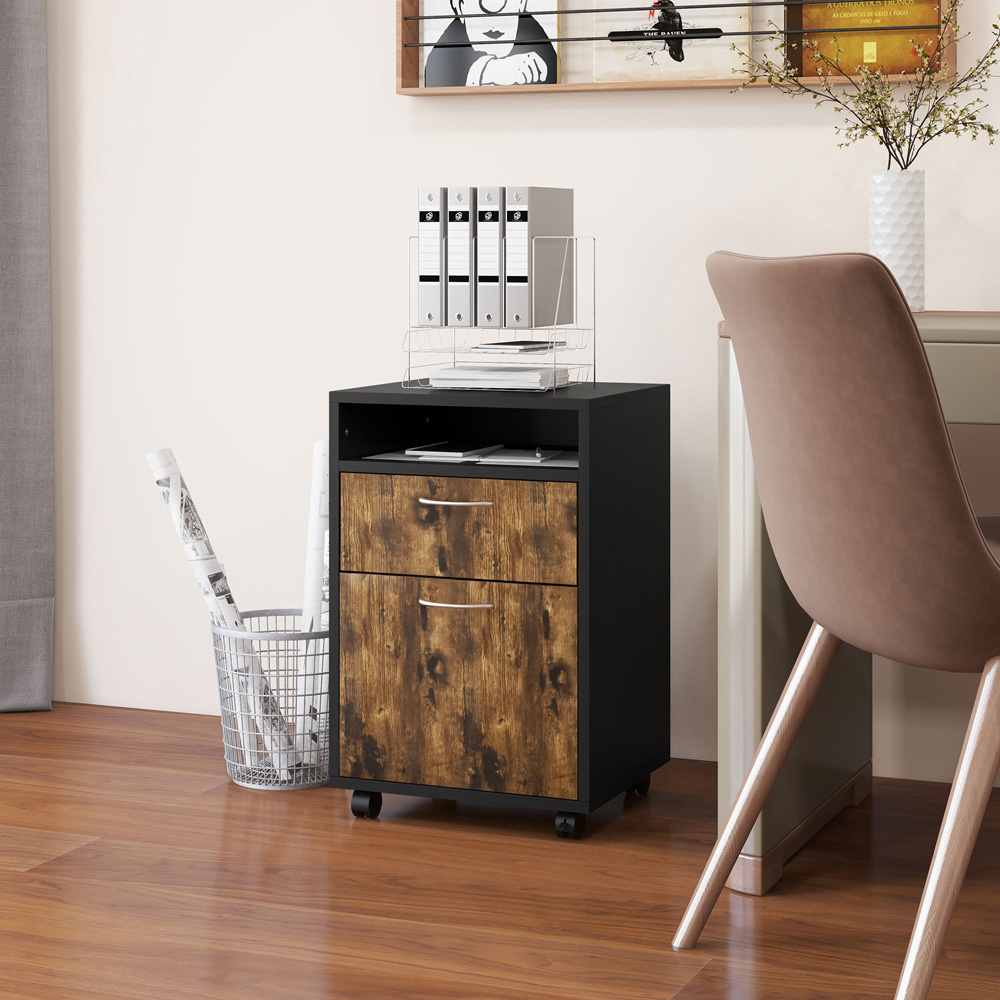 HOMCOM Single Door Single Drawer Rustic Brown Filing Cabinet Image 3