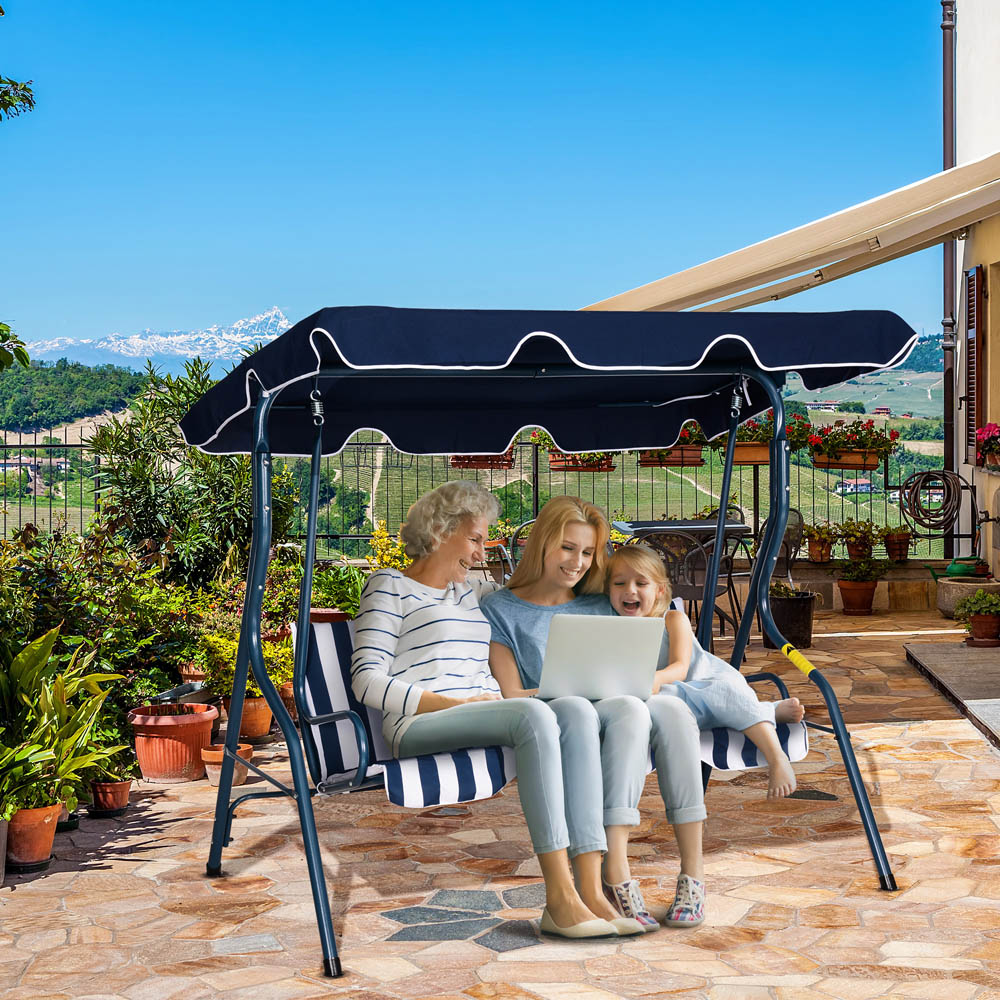 Outsunny 3 Seater Blue Steel Swing Chair with Canopy Image 7