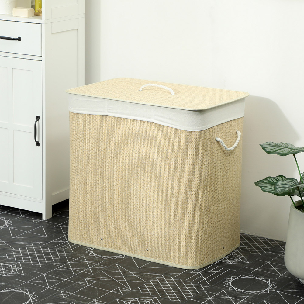 HOMCOM Cream Laundry Basket with Lid 144L Image 4