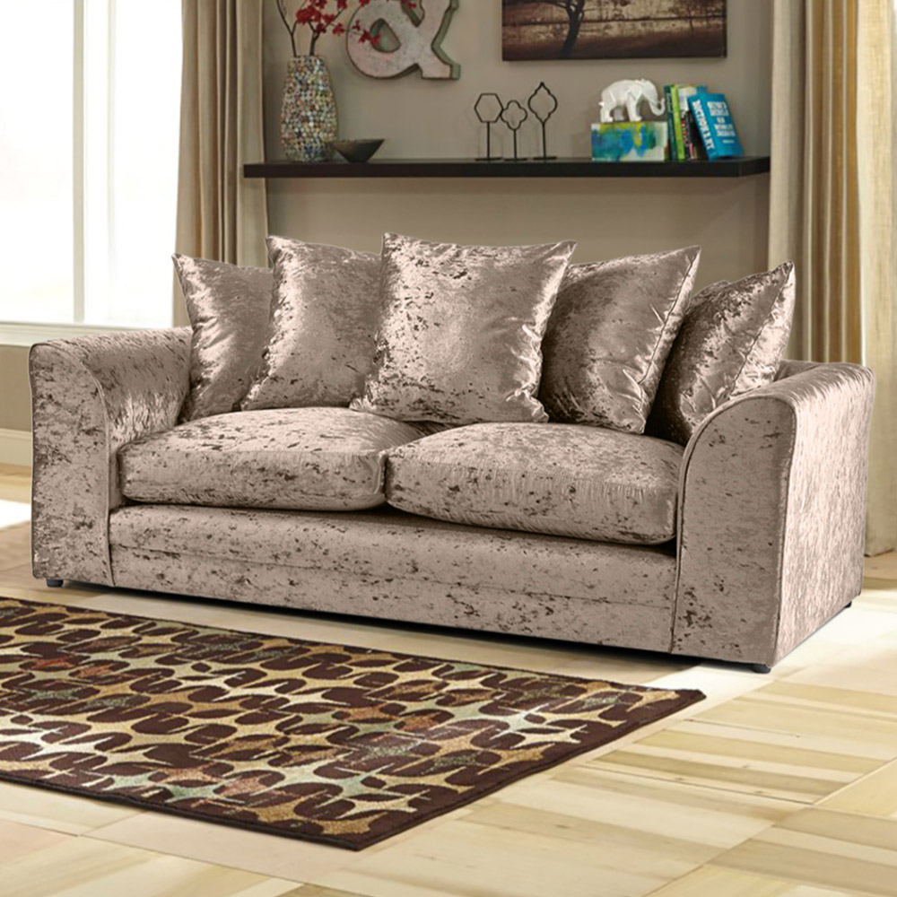 Portland Mirana Modern 5 Seater Mink Crush Velvet Sofa Set Image 3