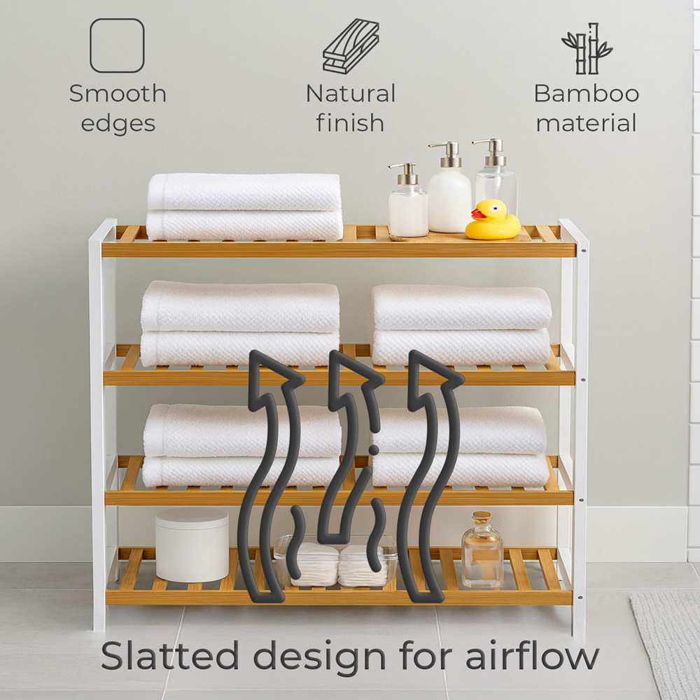 Neo 4 Shelf White and Natural Bamboo Shoe Rack Image 6