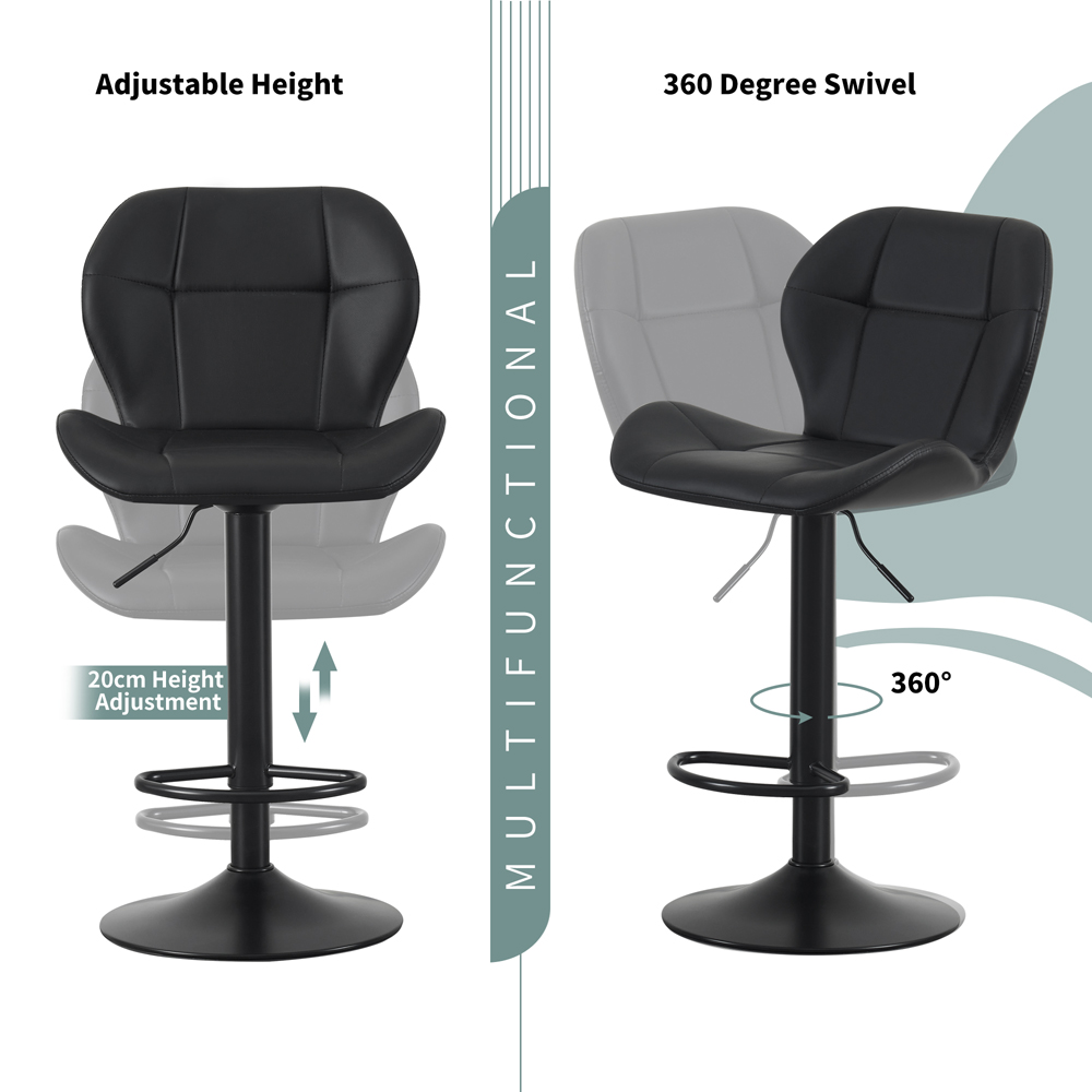 Stella Black Height Adjustable Bar Stool with Footrest Set of 2 Image 4