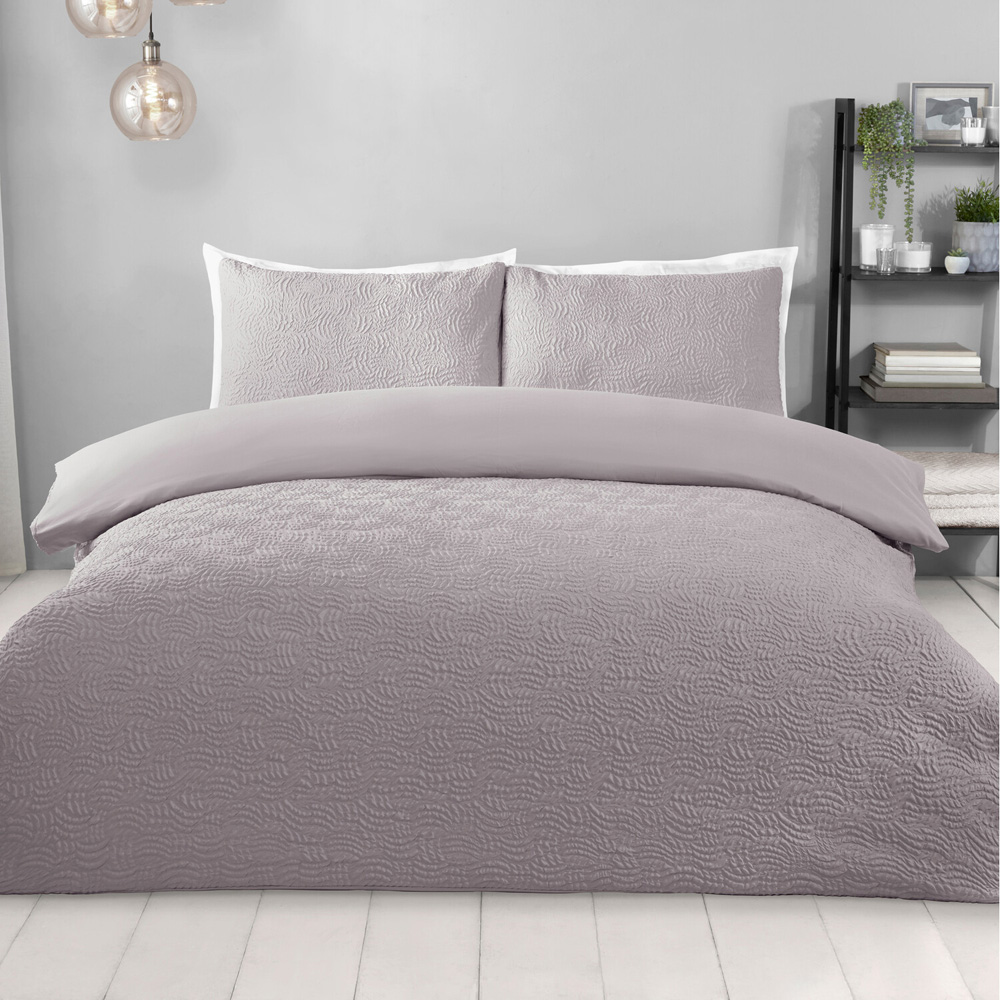 Halcyon Embossed Duvet Set Grey Double Image 1