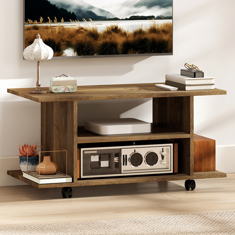 Portland 4 Shelf Walnut Mobile Modern Multifunctional TV Unit Image 1