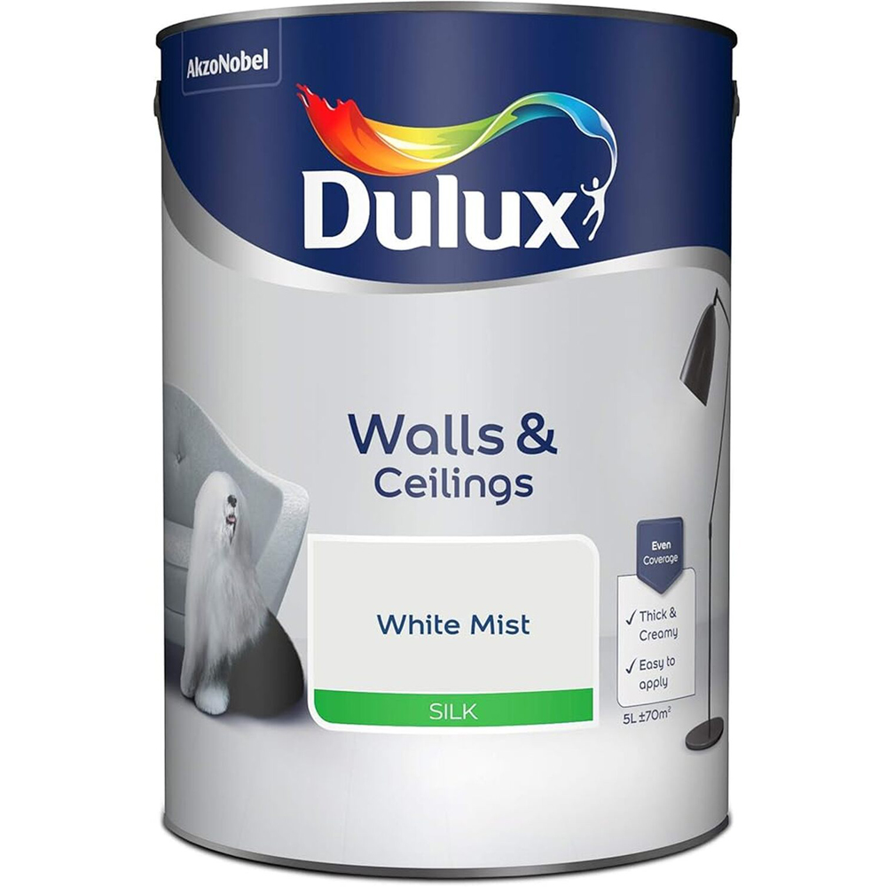 Dulux Silk Emulsion Paint White Mist 5l Image 2
